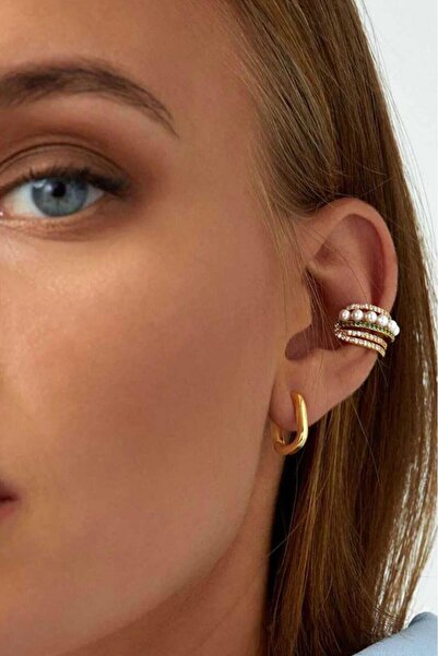 Sacce Scarves&Accessories Zirkon Taşlı Incili Sıkıştırmalı Earcuff Kıkırdak K...