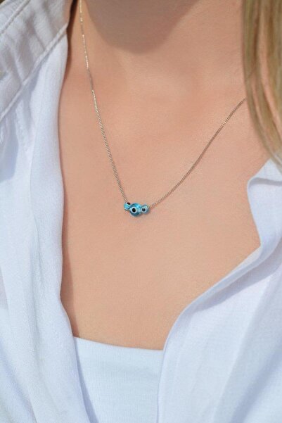 Sacce Scarves&Accessories Gümüş Rengi Minimal Nazar Boncuklu İnce Zincir