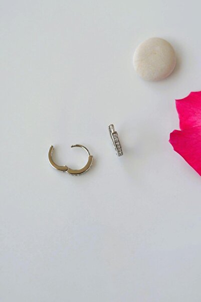 Sacce Scarves&Accessories Gümüş Renk Taşlı Halka Model Çocuk ve Genç Küpesi