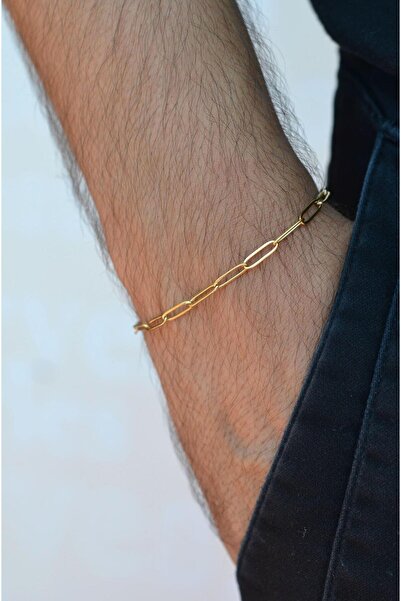 Sacce Scarves&Accessories Erkek Gold İnce Ataç Model Çelik Zincir Bileklik