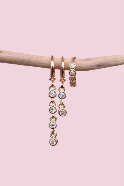 Sacce Scarves&Accessories Taşlı Sallantılı Küpe Seti 3 Parça Su Yolu Küpe