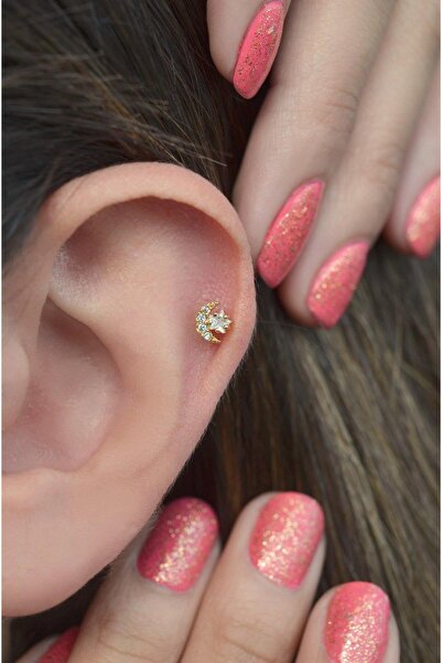 Sacce Scarves&Accessories Gold Ay Yıldızlı Piercing Helix Kıkırdak