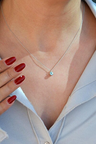 Sacce Scarves&Accessories قلادة عين الشر الزرقاء الصغيرة قلادة فضية اللون مطر...