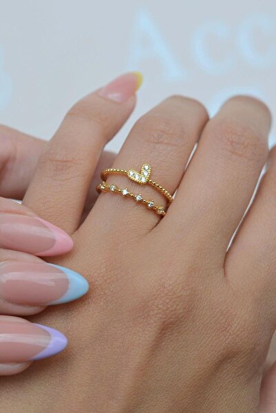 Sacce Scarves&Accessories Iki Sıralı Ince Kalpli Yüzük Ayarlanabilir Kalpli Y...