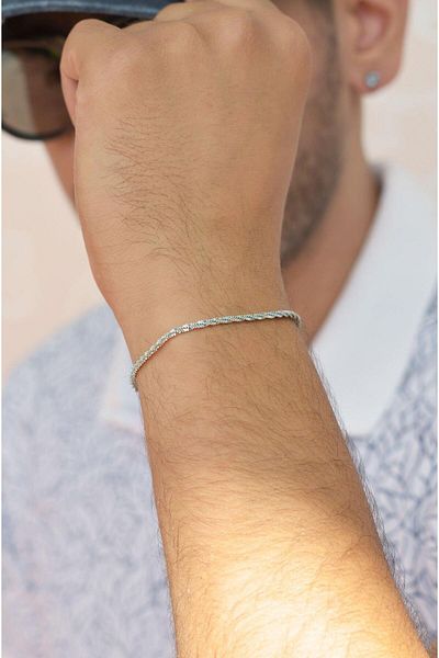 Sacce Scarves&Accessories Men's Steel Thin Chain Bracelet Silver Color