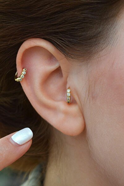 Sacce Scarves&Accessories Gold Taşlı 6 mm Mini Halka Piercing Tragus Forward Helix Daith Helix