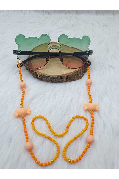HAPPY HANDMADE Girl's Glasses with Chain Candy Figure - Bead Detailed Children's Strap Glasses