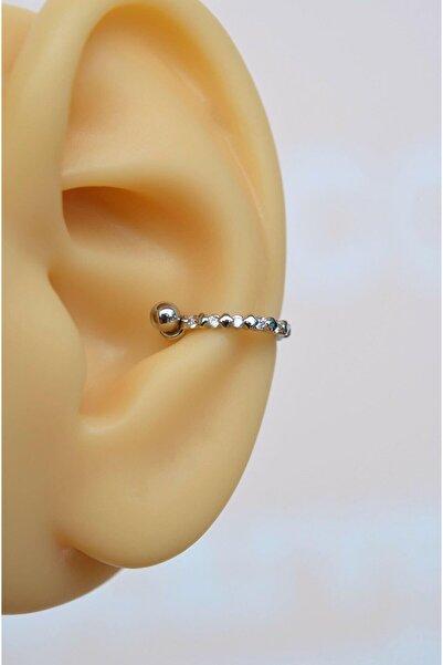 Sacce Scarves&Accessories Gümüş Renkli Taşlı İnce Helix Piercing Halka Taşlı Conch Piercingi