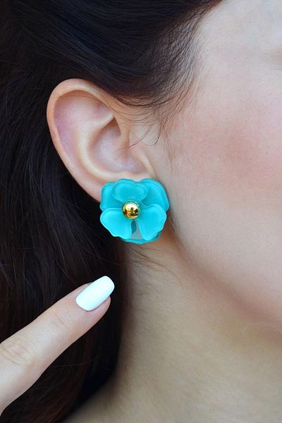 Sacce Scarves&Accessories Water Green Flower Patterned Earrings