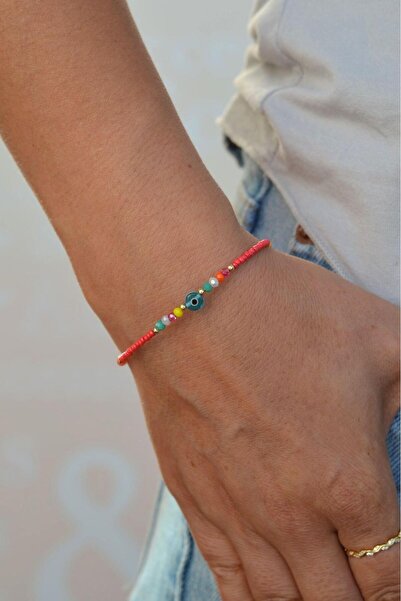 Sacce Scarves&Accessories Küçük Nazar Boncuklu Kırmızı Bileklik