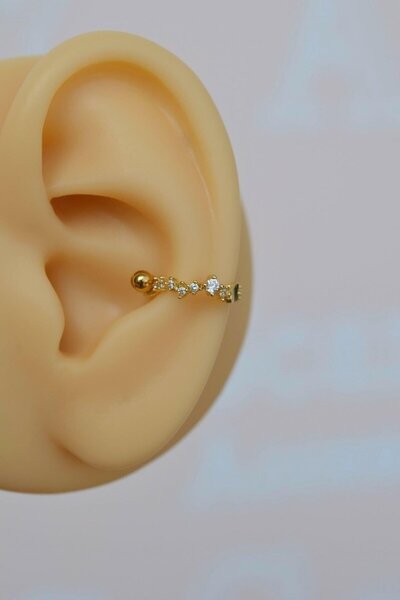 Sacce Scarves&Accessories Gold Taşlı Kelebekli Helix Piercing Halka Taşlı Conch Piercingi