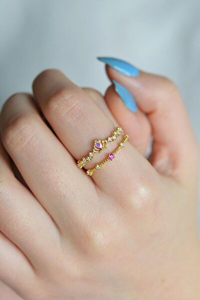 Sacce Scarves&Accessories Gold Renk Ayarlanabilir İki Sıralı İnce Yüzük Prenses Taç Yüzük