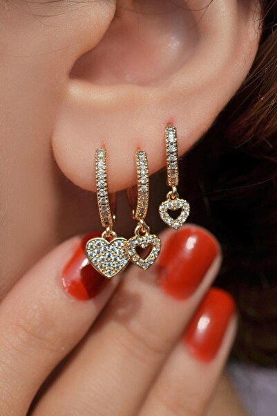 Sacce Scarves&Accessories Kalp Detaylı Üçlü Küpe Seti