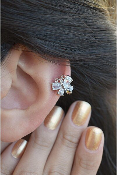 Sacce Scarves&Accessories Kelebek Piercing Helix Kıkırdak Küpesi Gümüş Renk