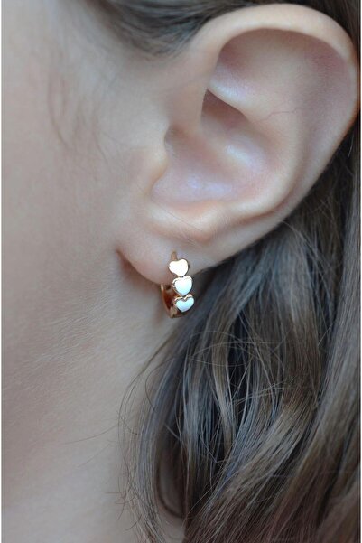 Sequential White Heart Children's Earrings Ring Model Anti-allergic Children's Earrings