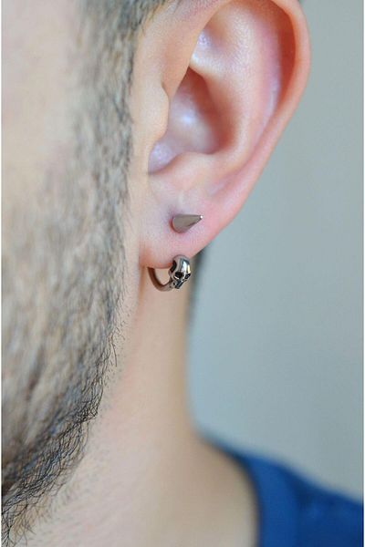 Sacce Scarves&Accessories Silver Colored Special Design Skull Figured Men's Earrings