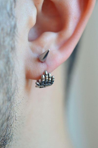 Sacce Scarves&Accessories Men's Earrings - Special Design, Evil Eye Hand Figure, Silver Color