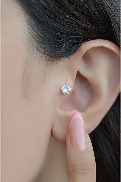 Sacce Scarves&Accessories Arkası Düz Çelik Tektaş Tragus Piercing Helix Lob Kıkırdak
