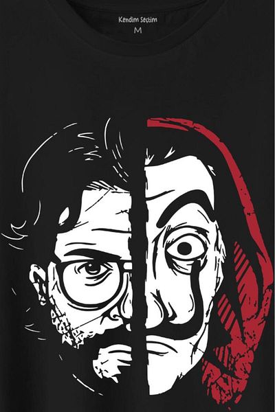 Kendim Seçtim La Casa De Papel Professor Proffessor Dali Mask Half Face Half Face Printed T-Shirt Unisex T-shirt