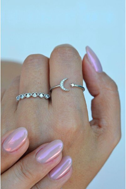 Sacce Scarves&Accessories Sıralı Kalp ve Ay Yıldızlı Yüzük Ayarlanabilir Ekle...