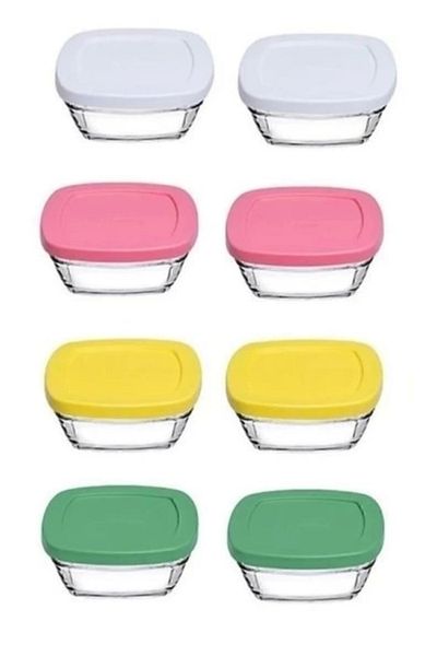 Paşabahçe 96840 Pudding Lid - 8-Piece Breakfast Glass Storage Container, 310cc