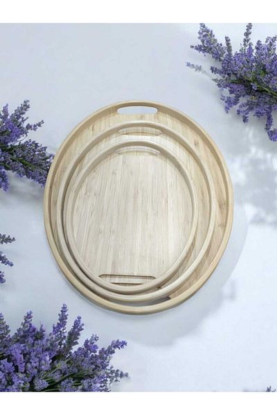 AURA Bamboo Oval 3-Piece Serving Tray
