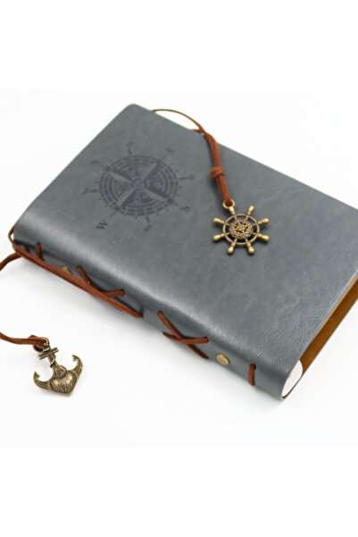 enyareshome Gray Color Vegan Leather Cover Sailor Nostalgic Memo Commemorative Book 80 Sheets A5 - Removable Page