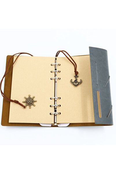 enyareshome Gray Color Vegan Leather Cover Sailor Nostalgic Memo Commemorative Book 80 Sheets A5 - Removable Page