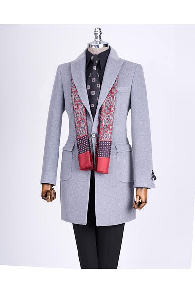 TerziAdemAltun Palton pentru bărbați, gri în stil italian, slim fit, amestecat de lână - T13365