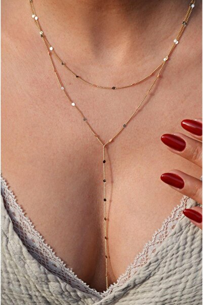 Sacce Scarves&Accessories İnce Pırıltılı Zincir Kolye Uzun Işıltılı Dekolte Kolyesi