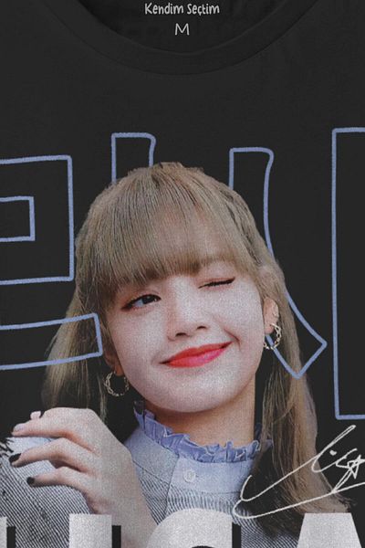 Kendim Seçtim Tricou negru cu imprimeu Lisa BlackPink Blac Pink Muzică coreeană BLINK