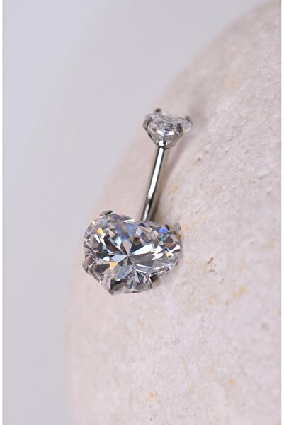 Sacce Scarves&Accessories Çelik Kalp Model Tektaş Göbek Piercing Gümüş Renkli