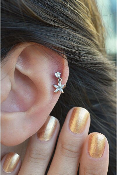 Sacce Scarves&Accessories Çiçek Sallantılı Piercing Helix Kıkırdak Gümüş Renk