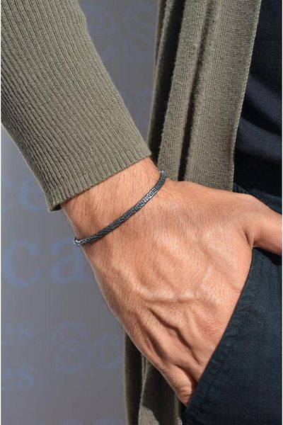 Sacce Scarves&Accessories Men's Gray Small Fine Cut Hematite Stone Adjustable Bracelet Dark Gray