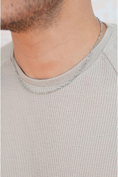 Sacce Scarves&Accessories Erkek Ince Çelik Kolye Gümüş Renkli 45 Cm