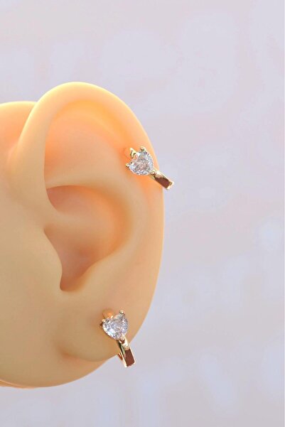 Sacce Scarves&Accessories Zirkon Kalp Taşlı Mini Halka Küpe