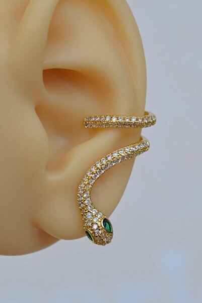 Sacce Scarves&Accessories Yeşil Gözlü Yılan Earcuff Sıkıştımalı Kıkırdak Küpe...