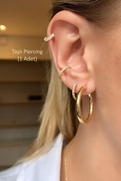 Sacce Scarves&Accessories Taşlı Halka Tragus Piercing Helix Kıkırdak Küpesi Mini Küpe