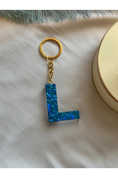 HERCY حرف L سلسلة مفاتيح من راتنجات الايبوكسي |   سلسلة مفاتيح إيبوكسي باللون...