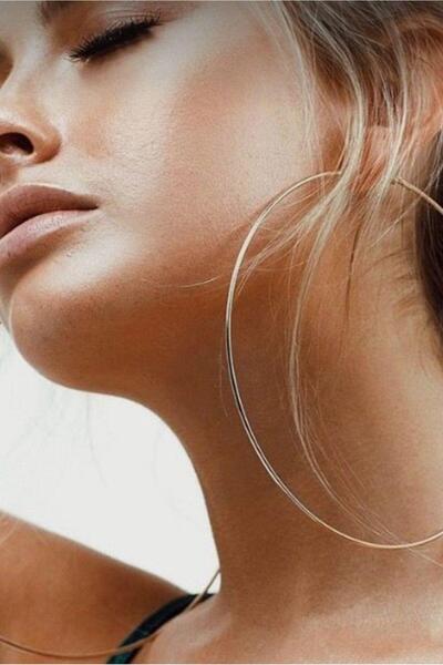 Sacce Scarves&Accessories 76 mm Gri Renk Düz İnce Halka Küpe