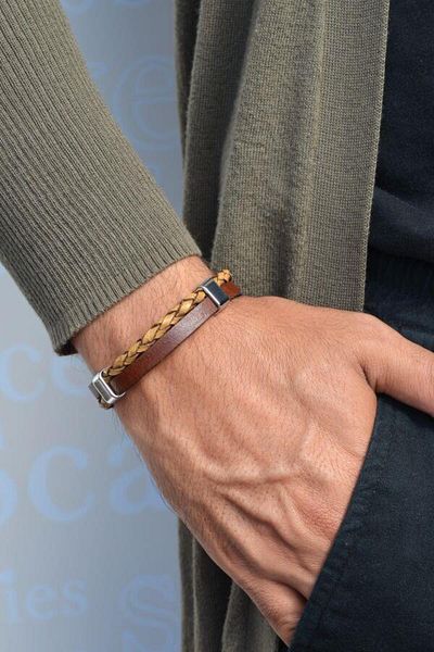 Sacce Scarves&Accessories Casual Men's Leather Bracelet Coffee Tone Leather Men's Bracelet