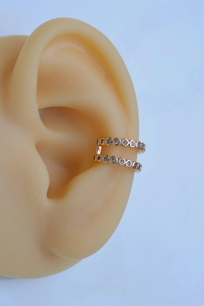 Sacce Scarves&Accessories İki Sıralı Taşlı Earcuff Sıkıştırmalı Kıkırdak Küpesi