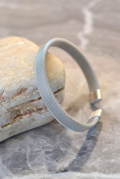 Sacce Scarves&Accessories 316 L Çelik Gümüş Renk İnce Hasır Çelik Kelepçe Bileklik Unisex Ürün