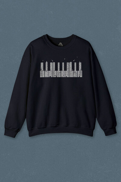 so cool Hanorac bleumarin Piano Skyline Piano Above The Danger Sweat unisex i...