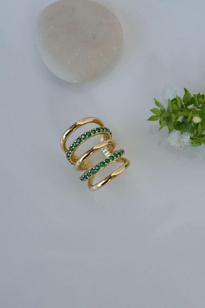 Sacce Scarves&Accessories Emerald Green Stone Multiple Earcuff Compressed Cartilage Earring Gold