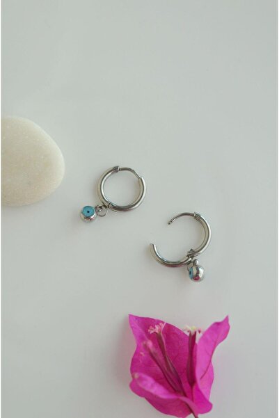 Sacce Scarves&Accessories Nazar Boncuklu Çelik Halka Küpe Gümüş Renk