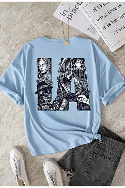 Derays تي شيرت كبير الحجم برقبة دائرية وطبعة LA Gang