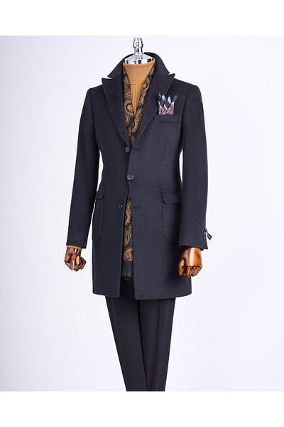 TerziAdemAltun Anthracite Stamp Men's Coat - Italian Style, Slim Fit, Pointed Collar, Wool Blend T13444