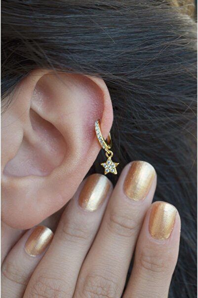 Sacce Scarves&Accessories Yıldız Sallantılı Halka Piercing Helix Kıkırdak Lob Gold