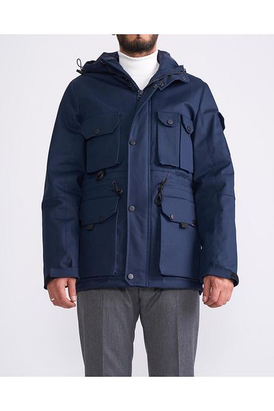 TerziAdemAltun Italian Style Slim Fit Hooded Safari Coat Navy Blue T10244